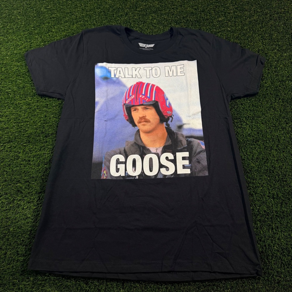 Top Gun Talk To Me Goose Graphic T-Shirt Mens Large Black Cotton Movie Tee